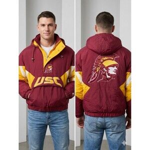 Vintage 90s USC Trojans Starter Puffy Jacket Anorak Maroon Gold Men’s Large Vtg
